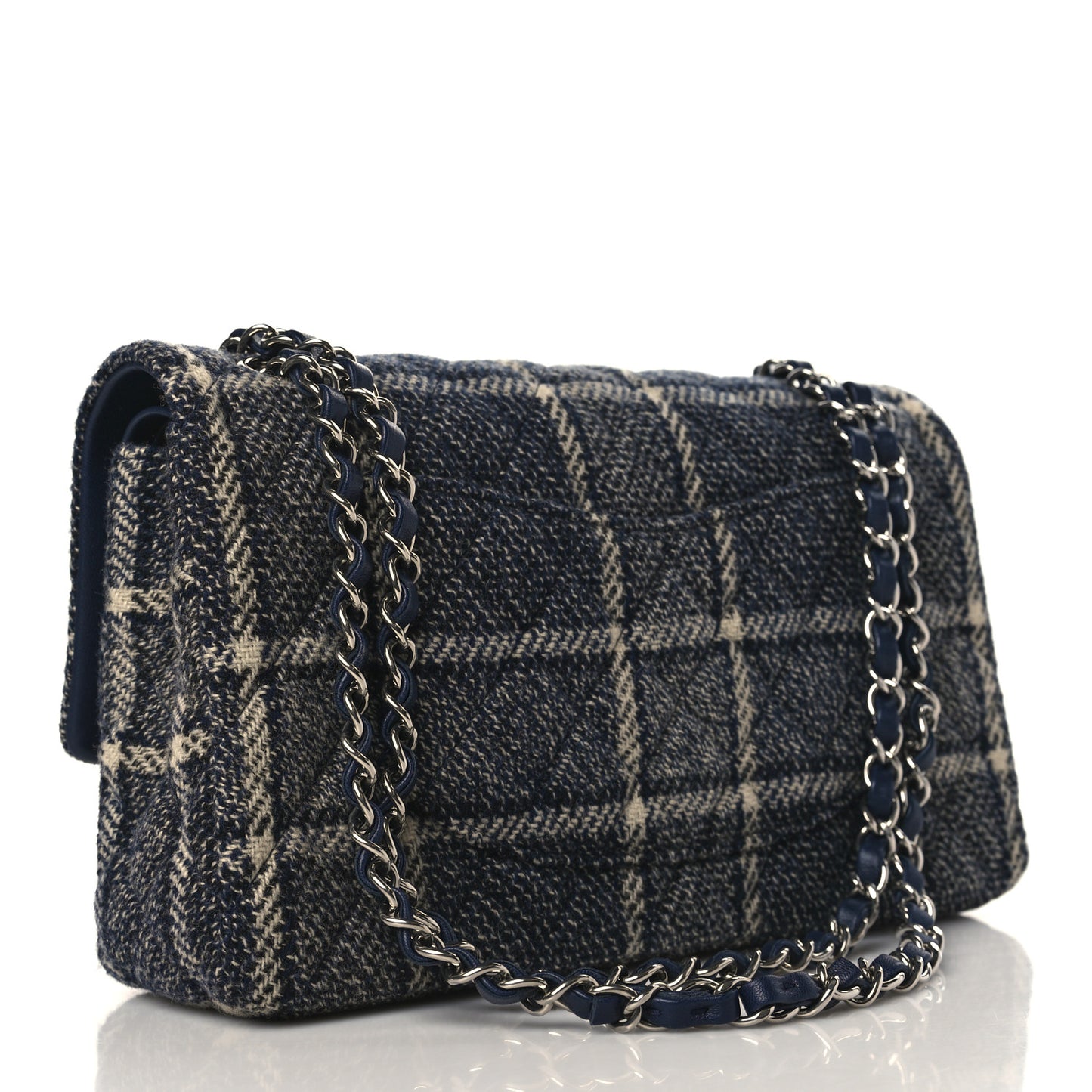 Tweed Quilted Medium Double Flap Black Blue Sea Green