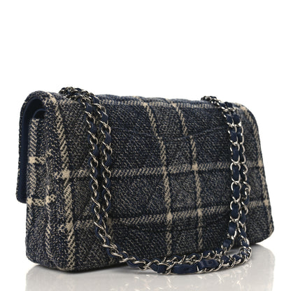 Chanel Tweed Quilted Medium Double Flap Black Blue Sea Green 2 of 9