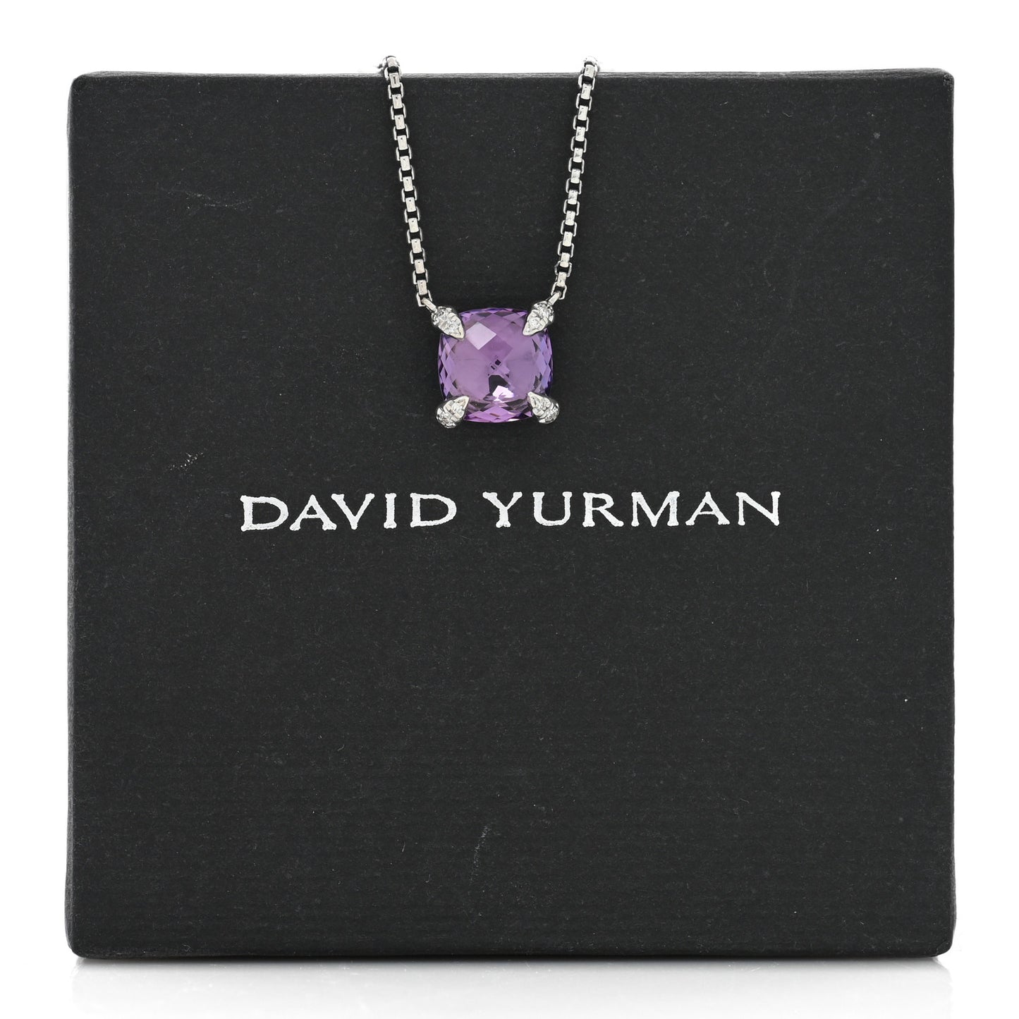 Sterling Silver Diamond Amethyst 9mm Petite Chatelaine Pendant Necklace