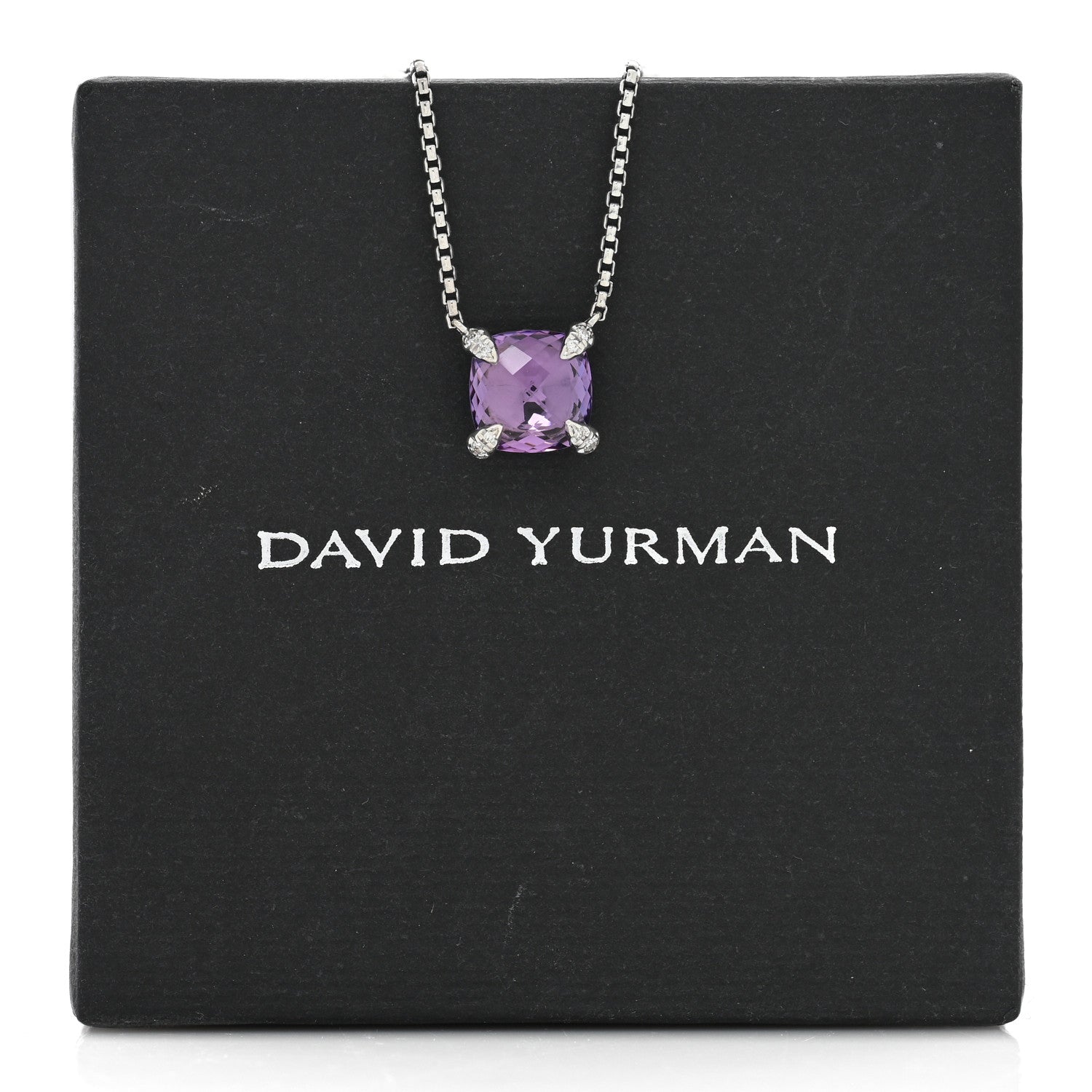 David Yurman Sterling Silver Diamond Amethyst 9mm Petite Chatelaine Pendant Necklace 6 of 6