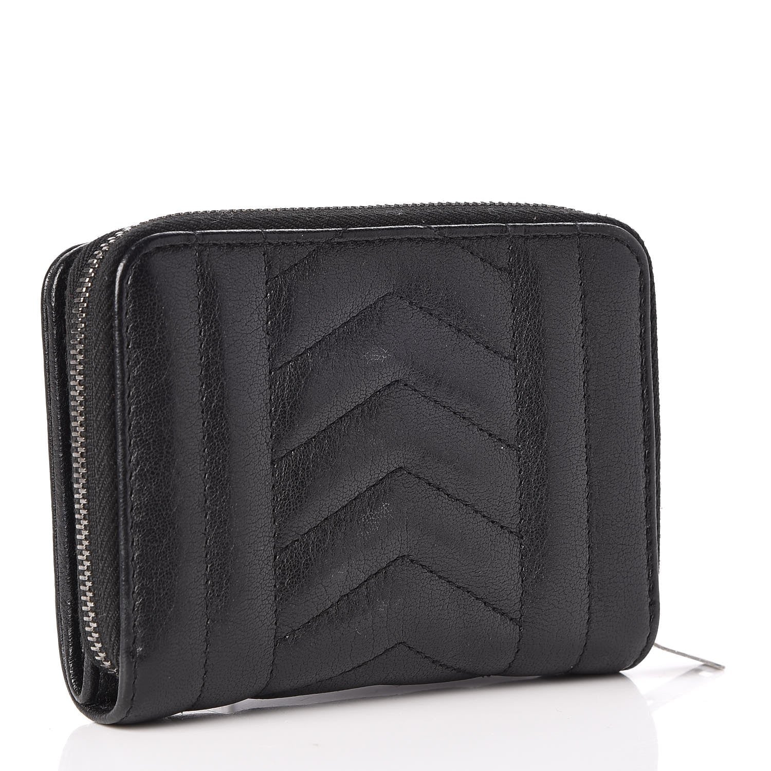 Saint Laurent Lambskin Matelasse Chevron Monogram Compact Wallet Black 3 of 7