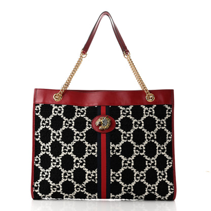 Gucci Tweed GG Monogram Large Rajah Chain Tote Romantic Cherry Black White 3 of 11