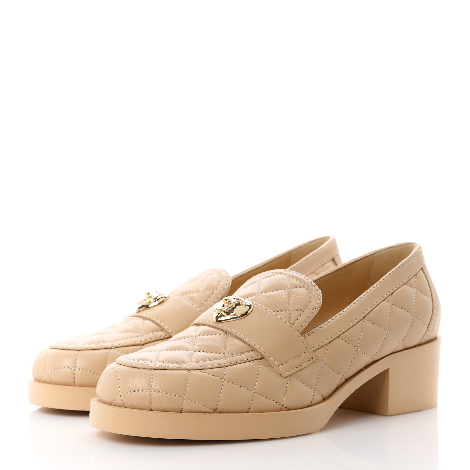 Chanel Lambskin Quilted CC Heart Loafers 37 Beige 39.5 Beige 3 of 9