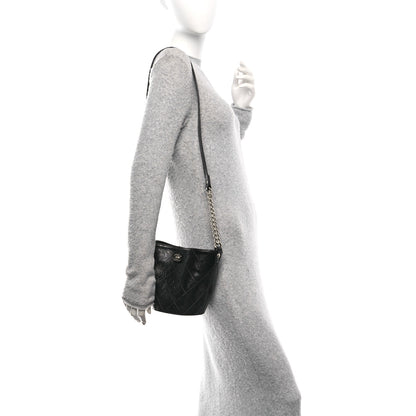 Chanel Crumpled Calfskin Quilted Chain Drawstring Bucket Bag Black 2 of 11