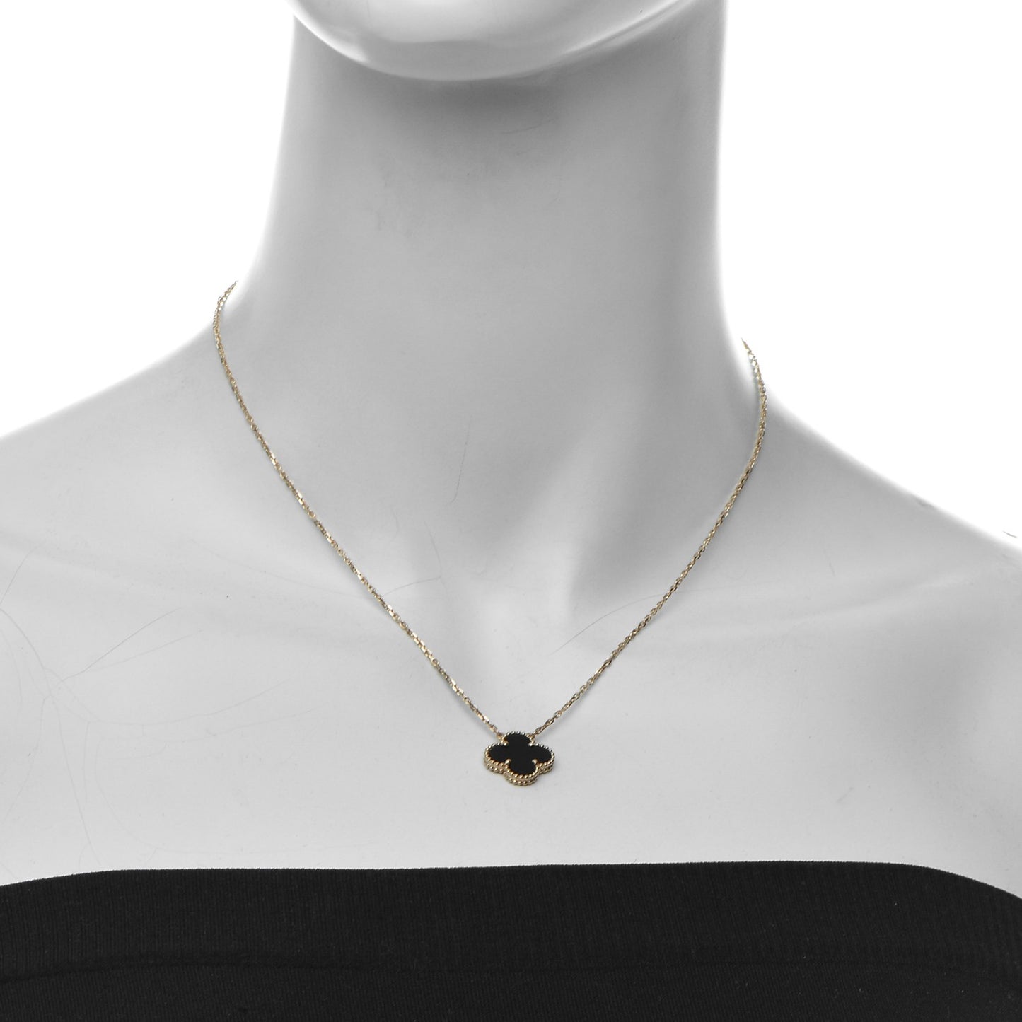 18K Yellow Gold Black Onyx Vintage Alhambra Pendant Necklace