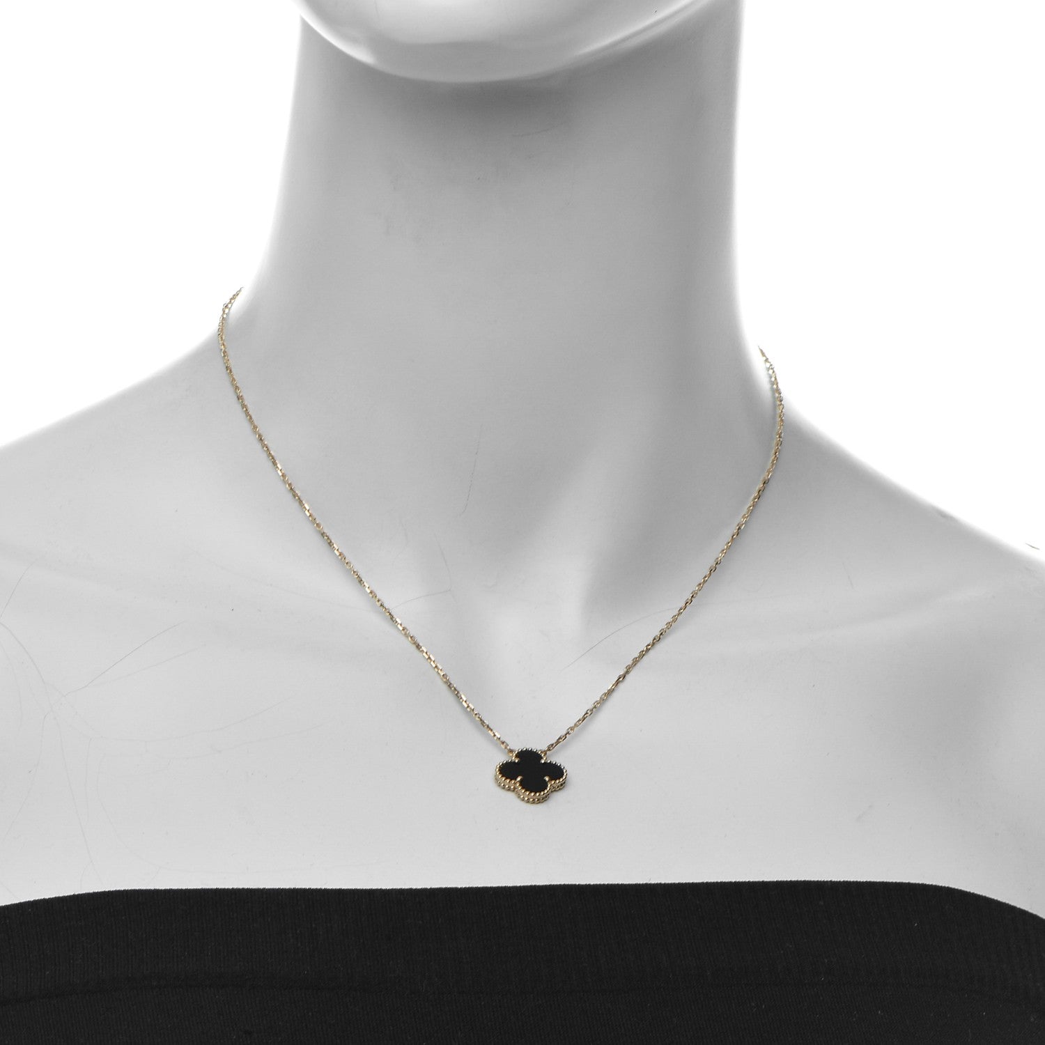 Van Cleef & Arpels 18K Yellow Gold Black Onyx Vintage Alhambra Pendant Necklace 2 of 7