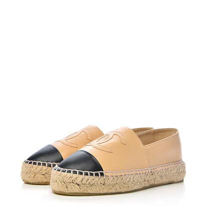 Chanel Lambskin CC Espadrilles 37 Beige Black 3 of 12