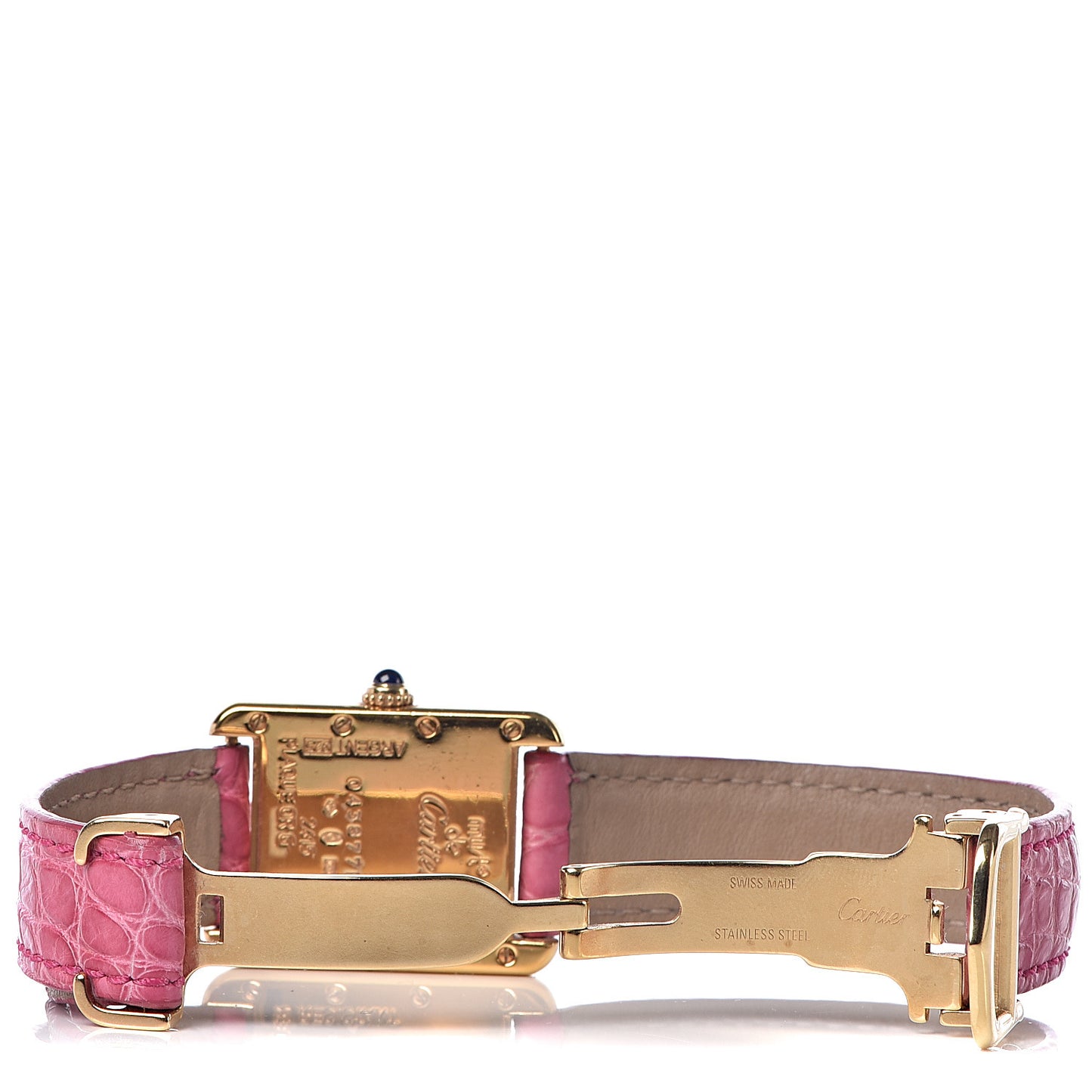 Sterling Silver Vermeil Alligator 23mm Must de Tank Quartz Watch Pink