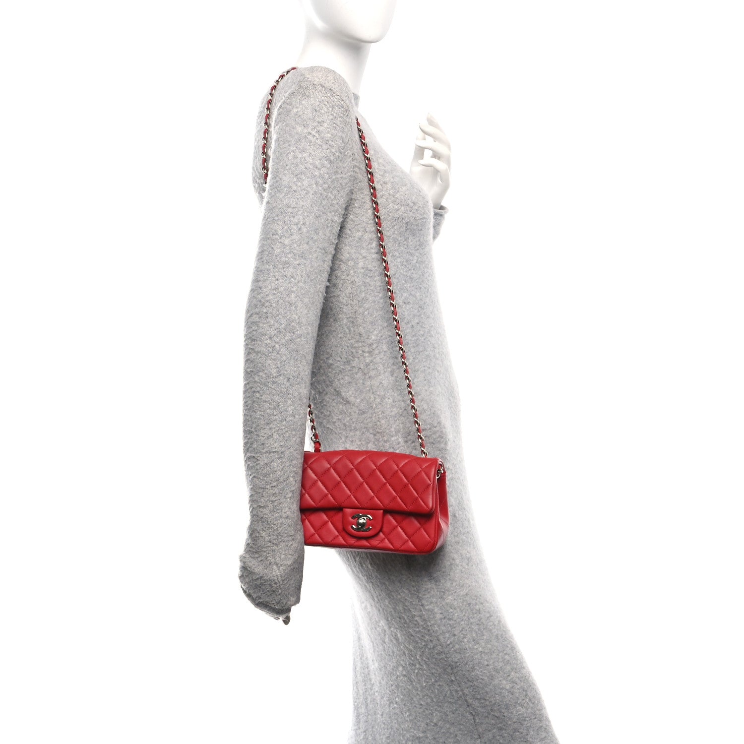 Chanel Lambskin Quilted Mini Rectangular Flap Red 2 of 13
