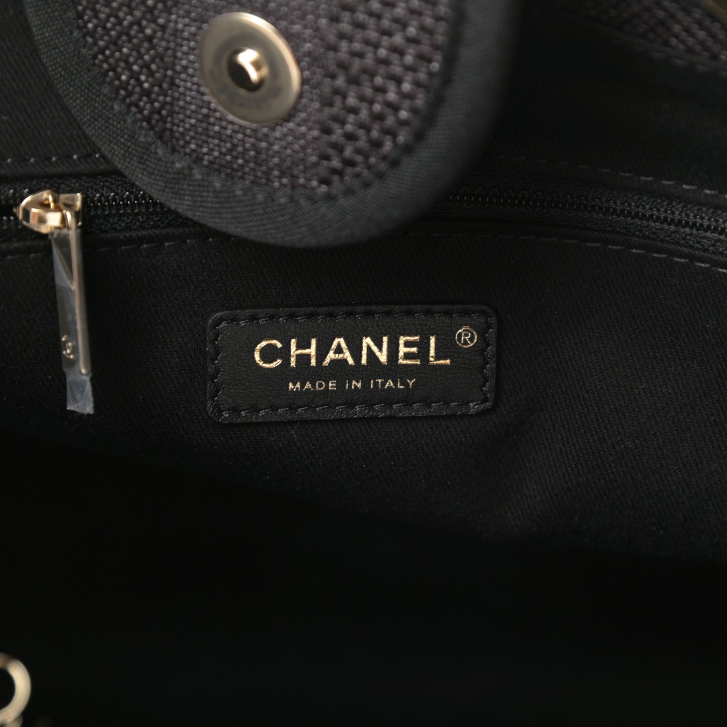 Mixed Fibers Calfskin Striped Medium Deauville Tote Black