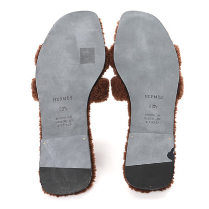 Hermes Woolskin Oran Sandals 39.5 Cognac 6 of 9
