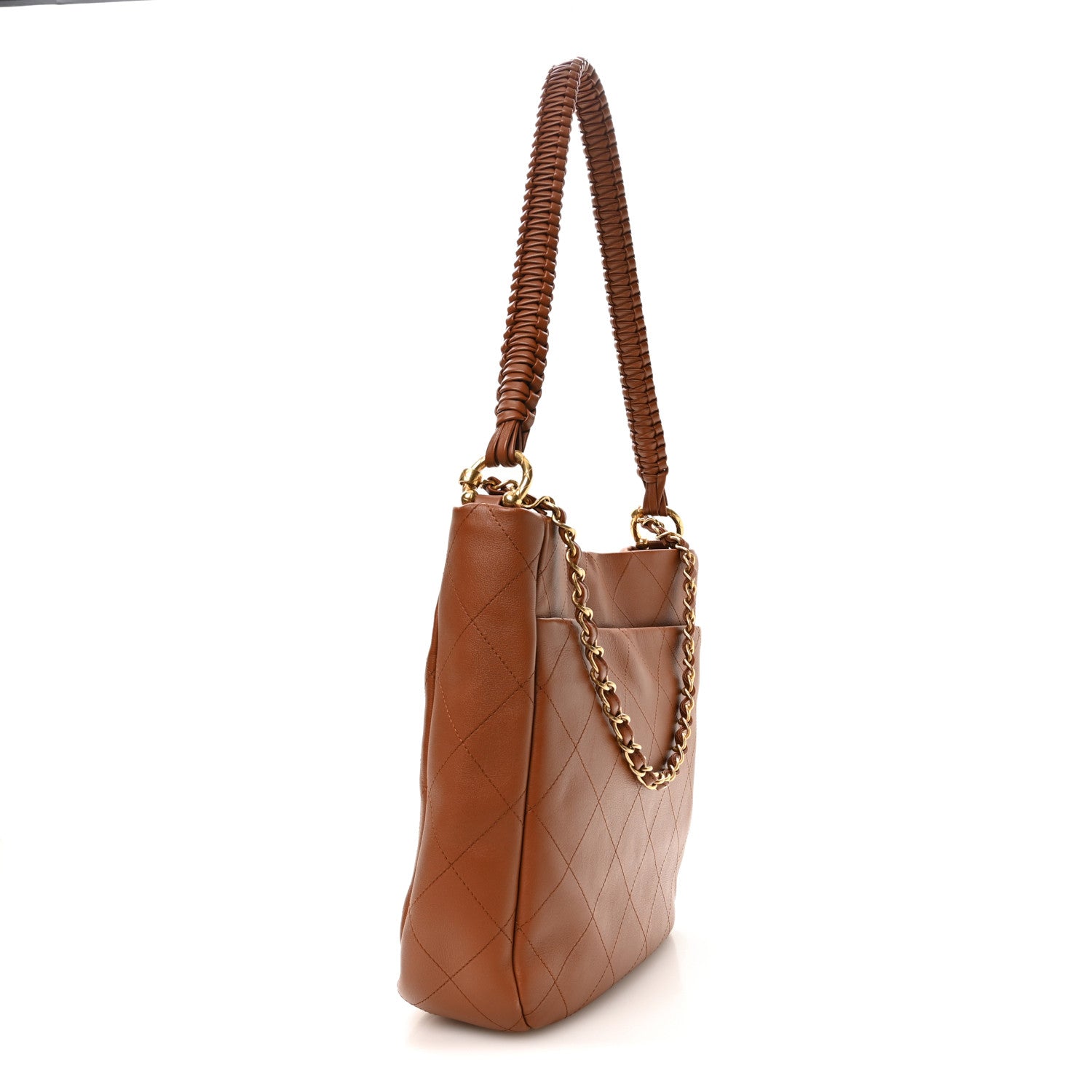 Chanel Calfskin Quilted Braided Handle Chain Hobo Brown 3 of 10