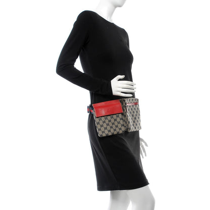 Gucci GG Monogram Web Double Pocket Belt Bag Navy Red 2 of 8