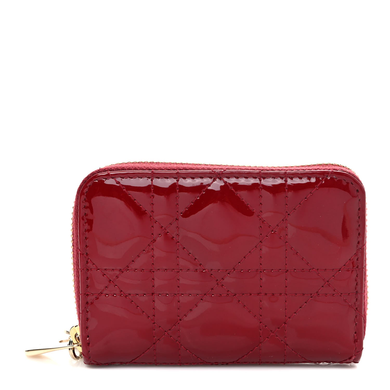 Christian Dior Patent Cannage Small Lady Dior Voyageur Coin Purse Cherry Red 1 of 7
