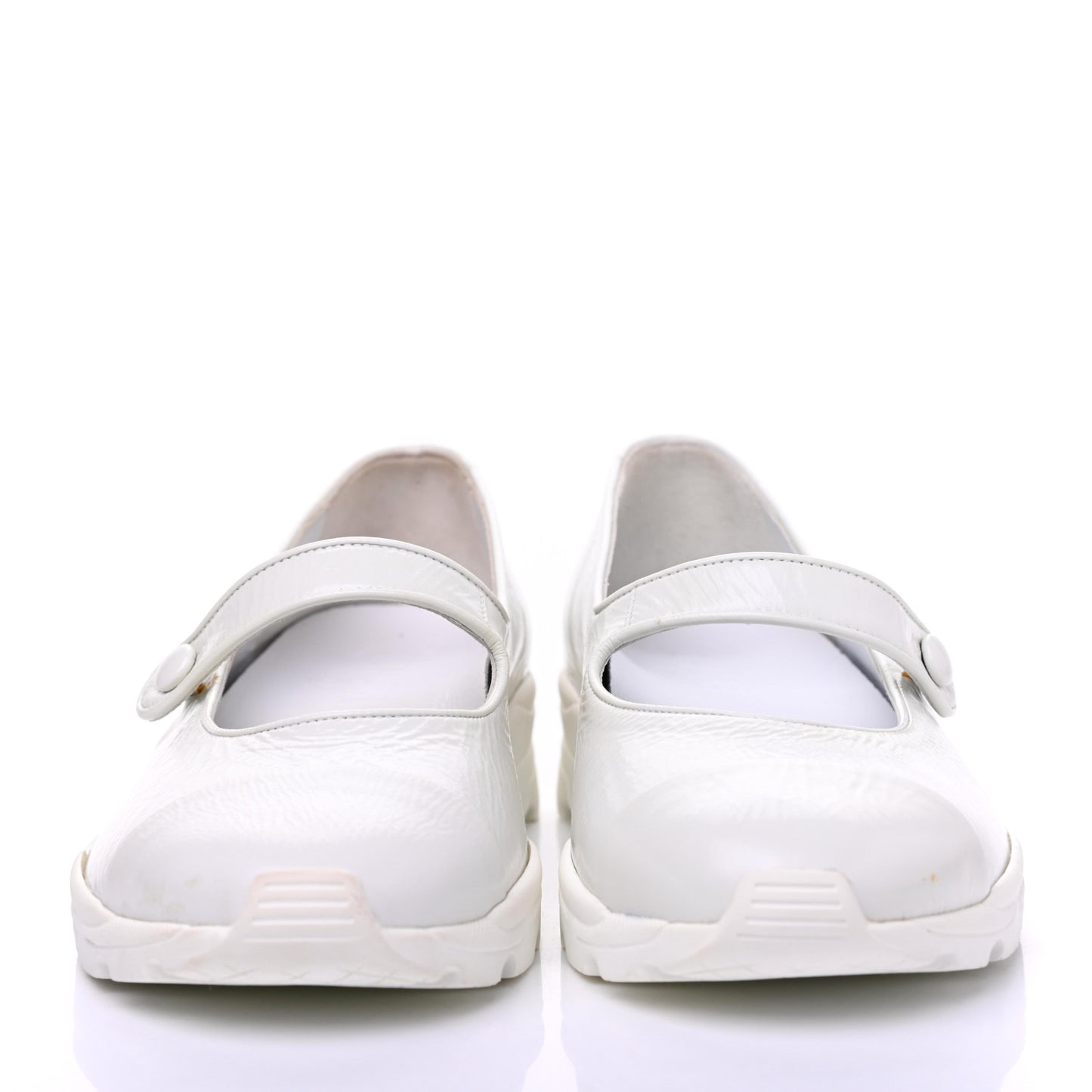 Patent Calfskin Mary Jane Strap Pumps 37 White