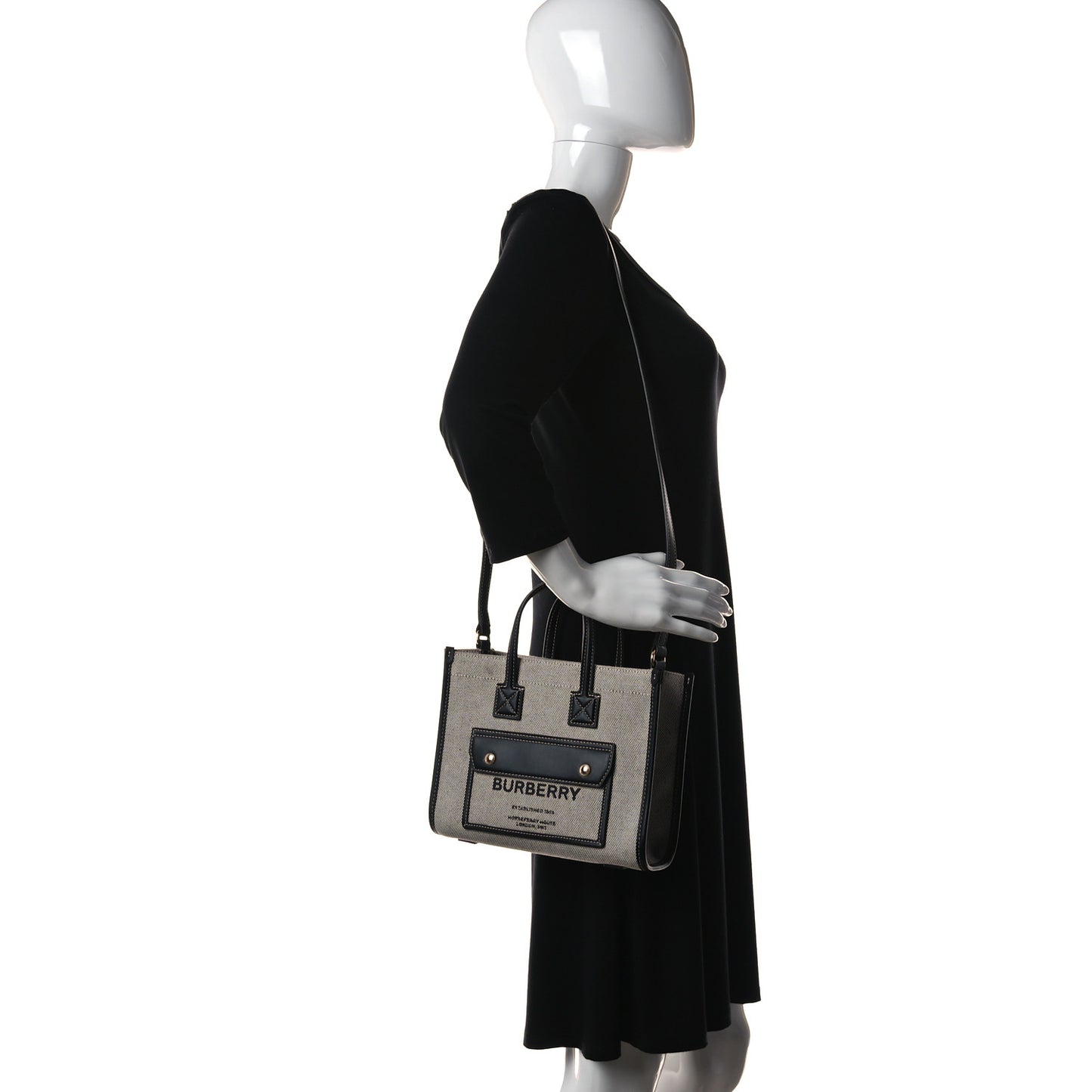 Canvas Smooth Calfskin Mini Two Tone Freya Tote Black