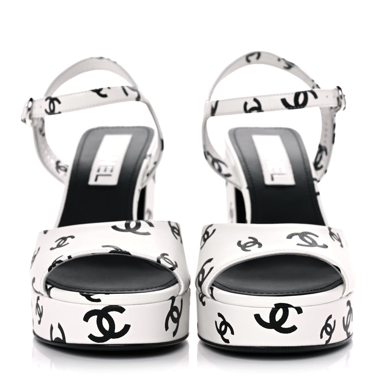 Printed Lambskin Coco Beach Platform Sandals 38.5 White Black