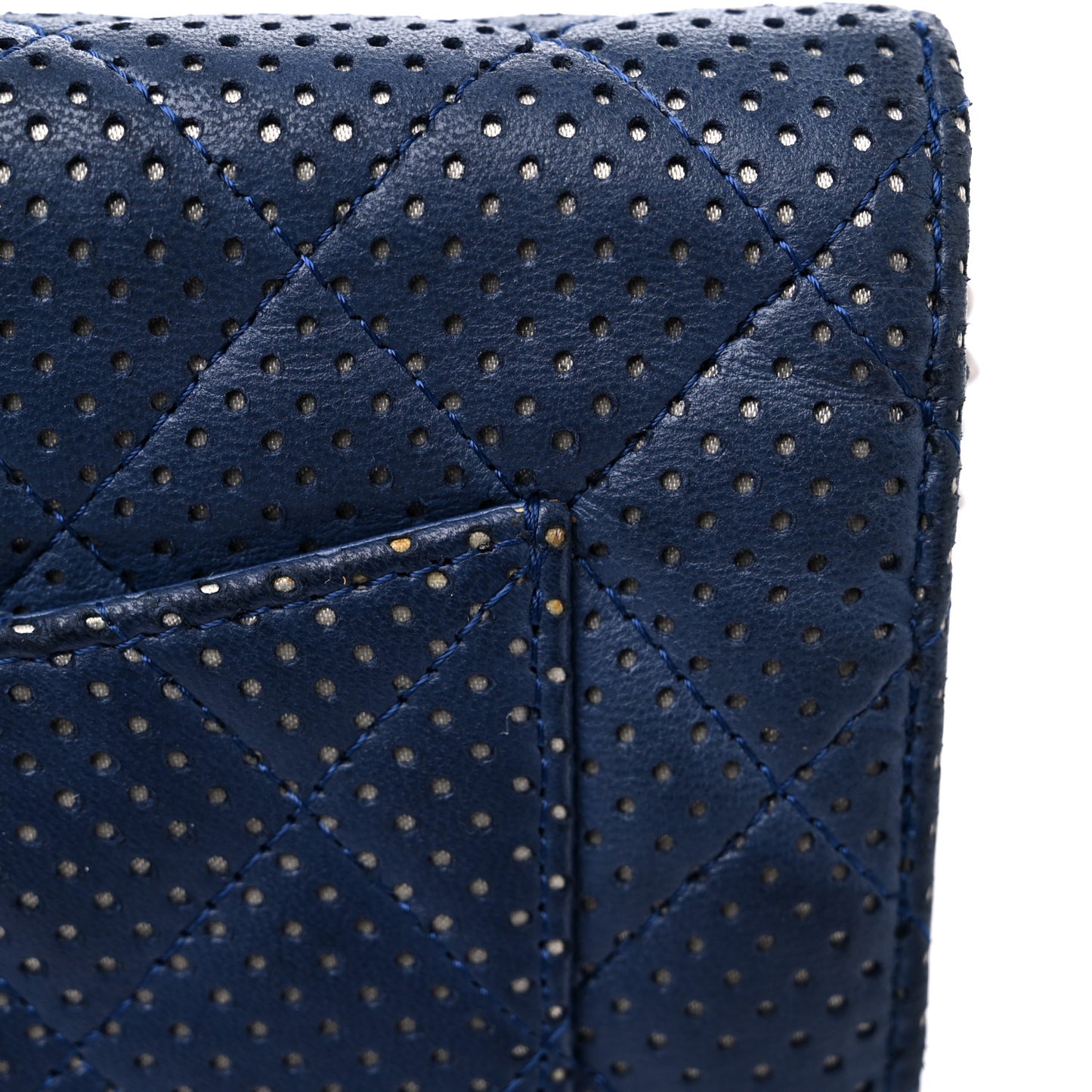 Perforated Lambskin Quilted Wallet On Chain WOC Blue