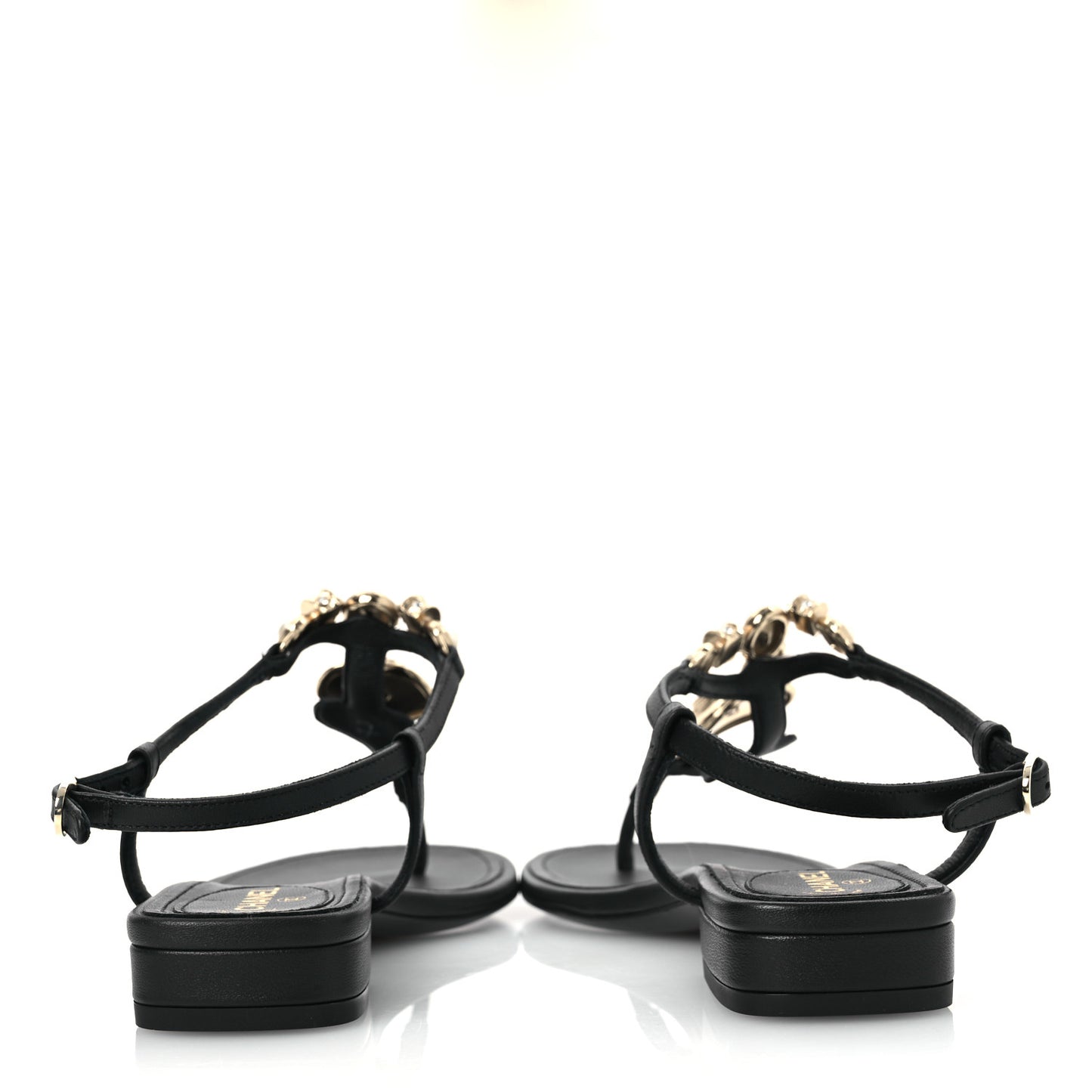 Lambskin Metal Heart Thong Sandals 37 Black