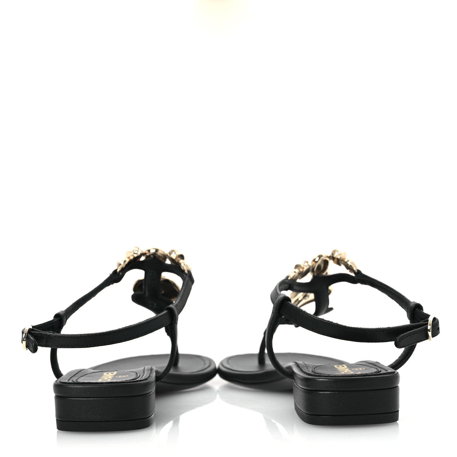 Chanel Lambskin Metal Heart Thong Sandals 37 Black 6 of 12