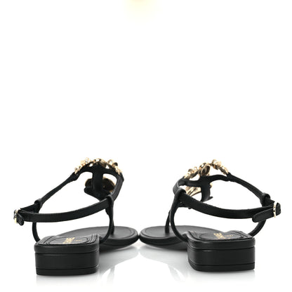 Chanel Lambskin Metal Heart Thong Sandals 37 Black 6 of 12
