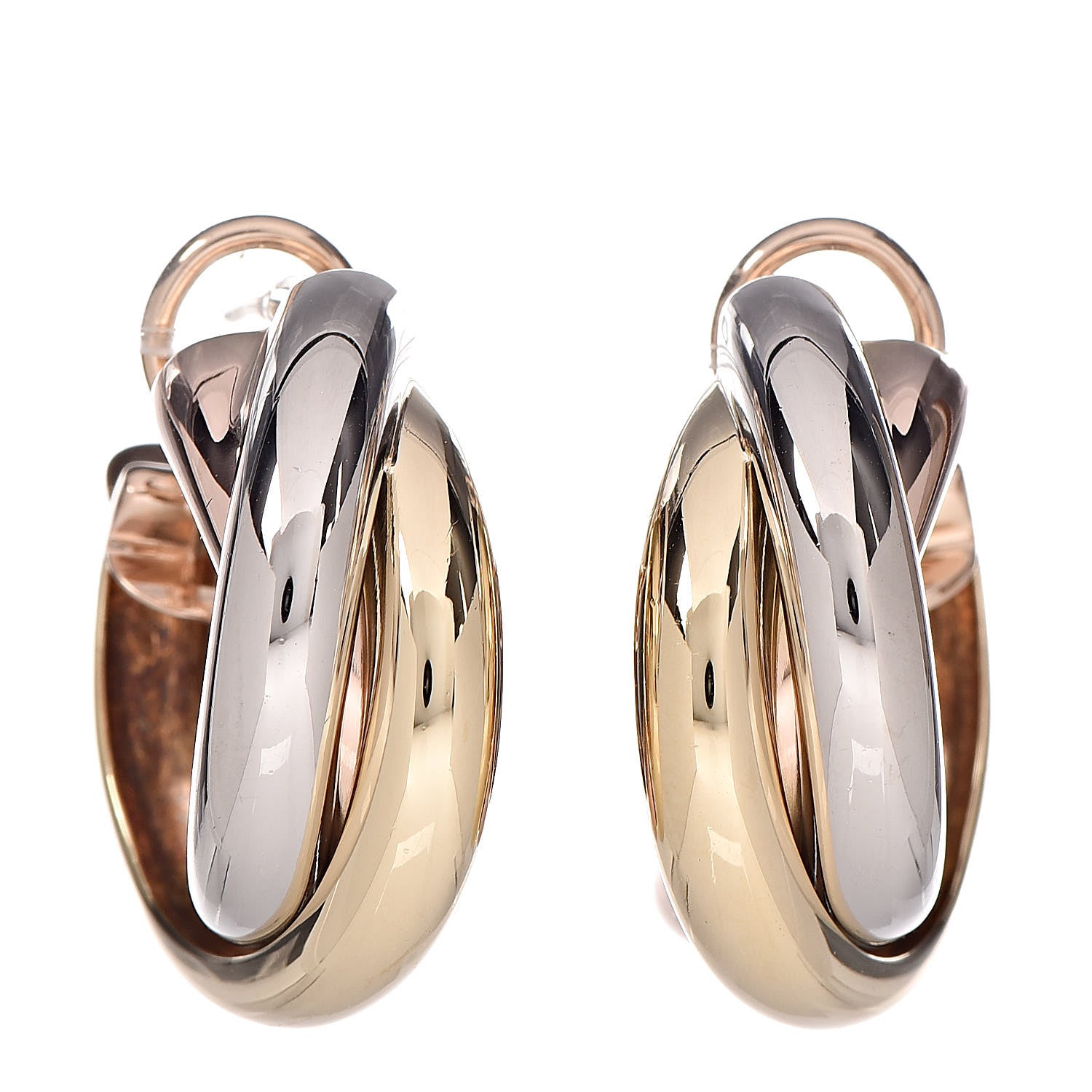 Cartier 18K Pink Yellow White Gold 9.5mm Trinity Hoop Earrings 1 of 4