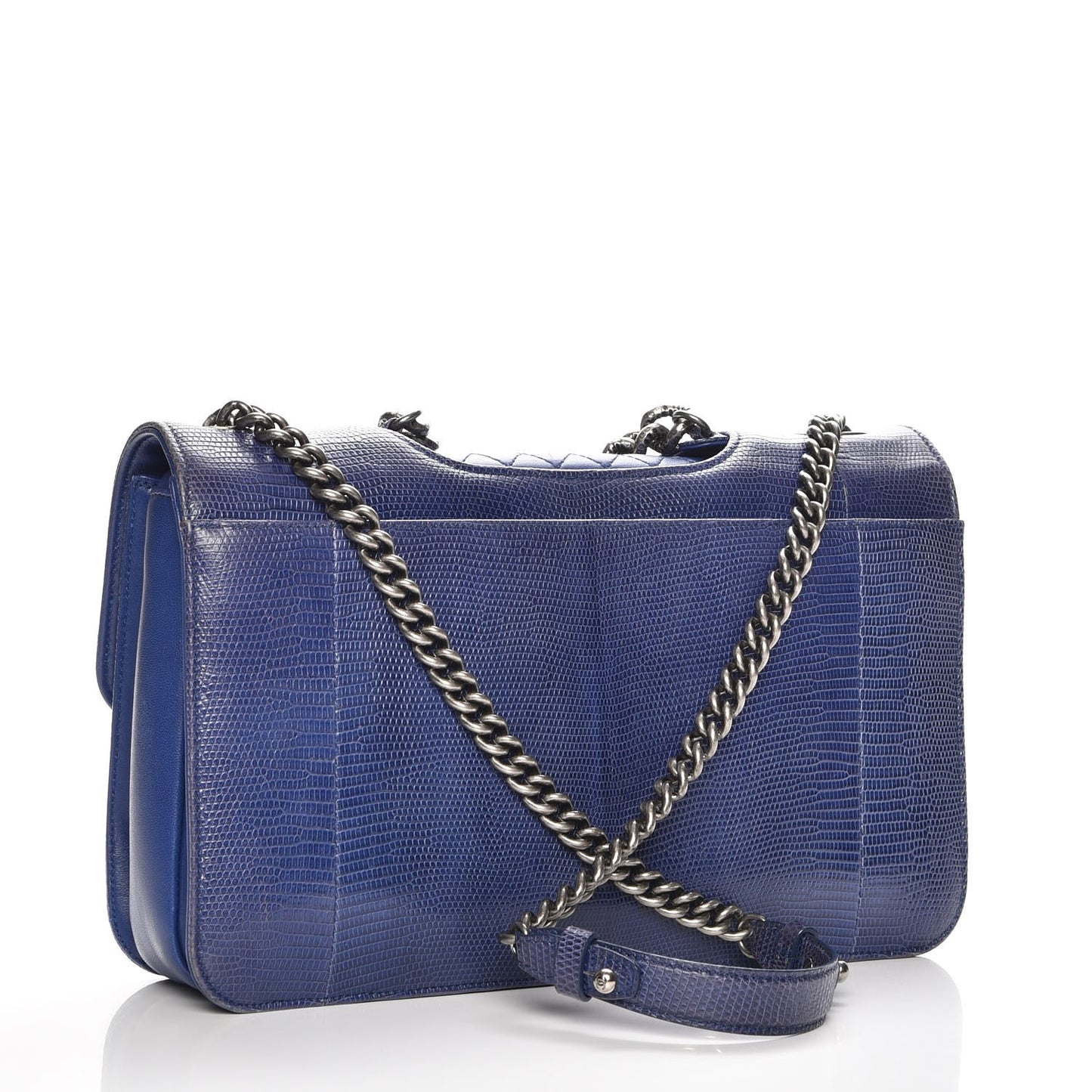 Lizard Lambskin Quilted Large Perfect Edge Flap Blue