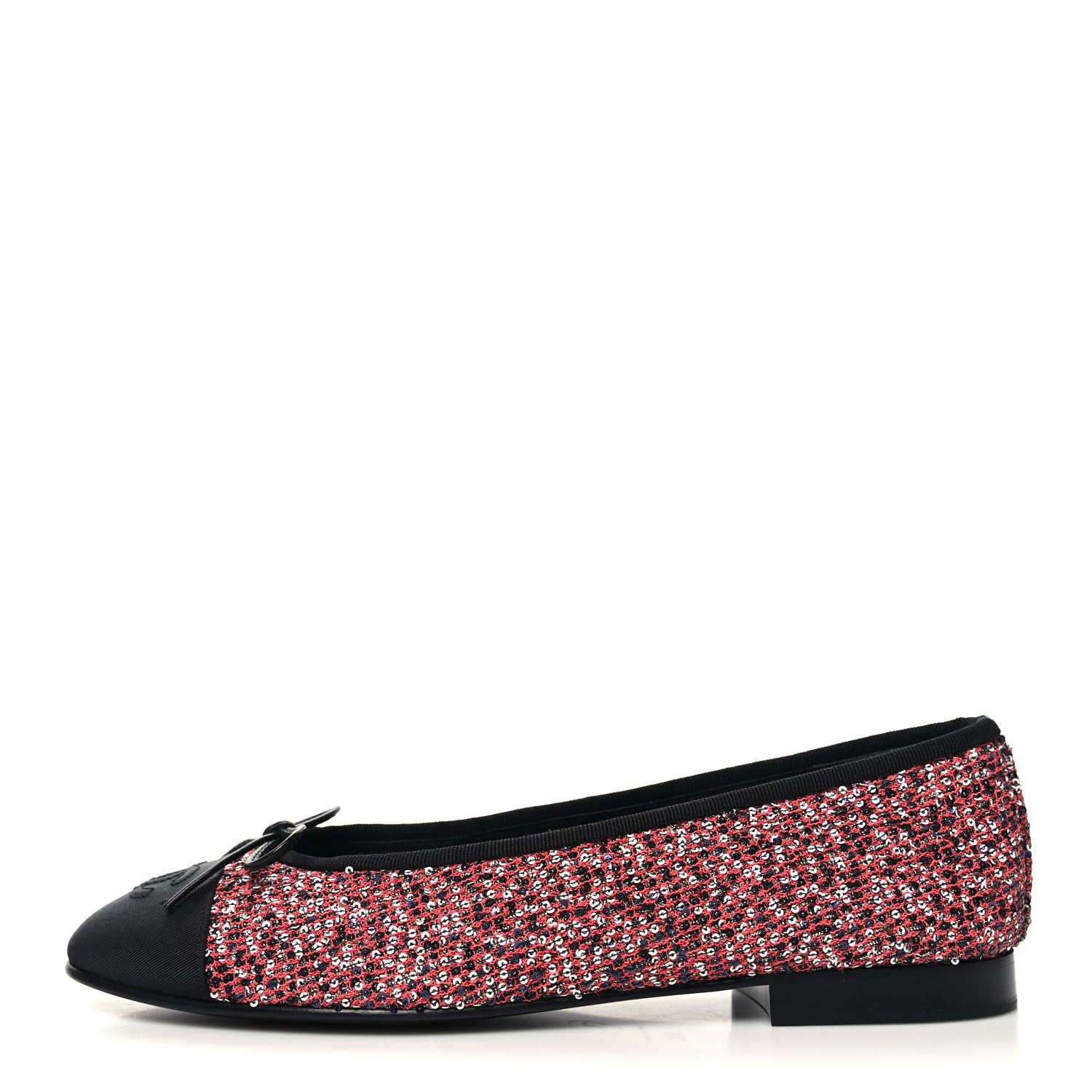 Chanel Tweed Grosgrain Sequin Cap Toe Ballerina Flats 38.5 Black Pink 1 of 8