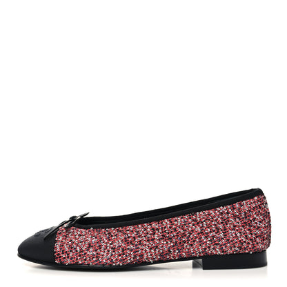 Chanel Tweed Grosgrain Sequin Cap Toe Ballerina Flats 38.5 Black Pink 1 of 8