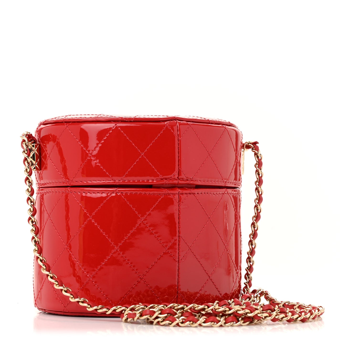 Patent Quilted Small Round Vanity With Chain Red