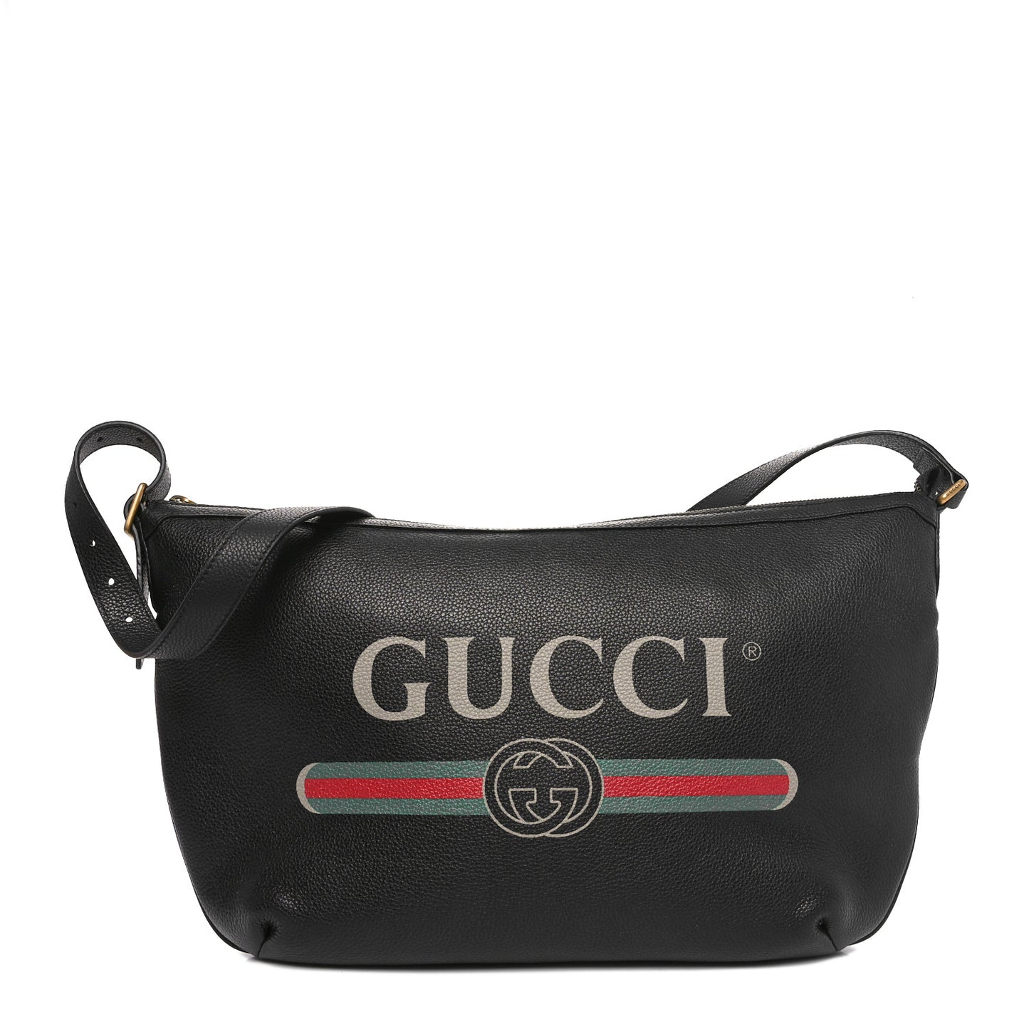 Grained Calfskin Logo Half Moon Hobo Black