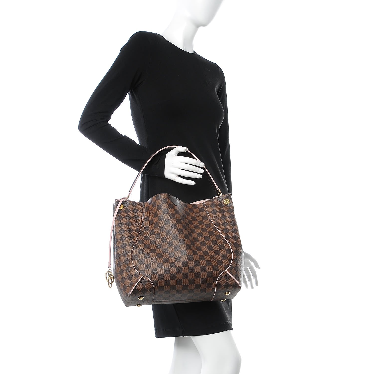 Louis Vuitton Damier Ebene Caissa Hobo Rose Ballerine 2 of 9