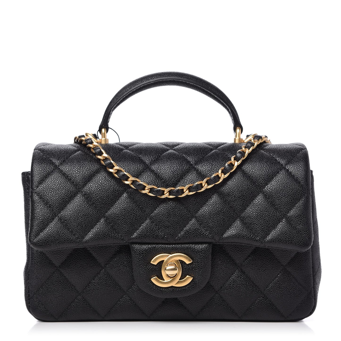 Caviar Quilted Mini Top Handle Rectangular Flap Black