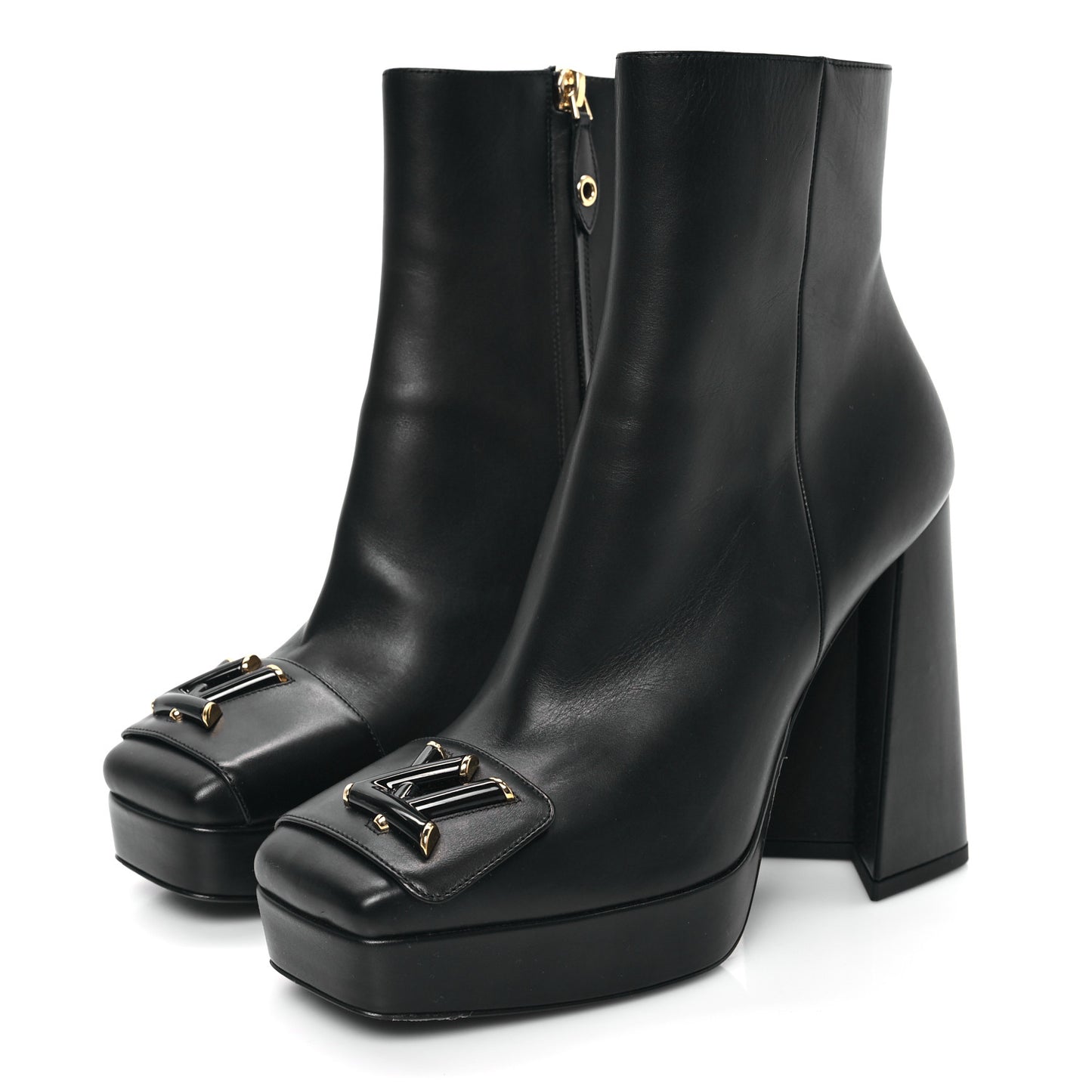 Calfskin Shake Platform Ankle Boots 38 Black
