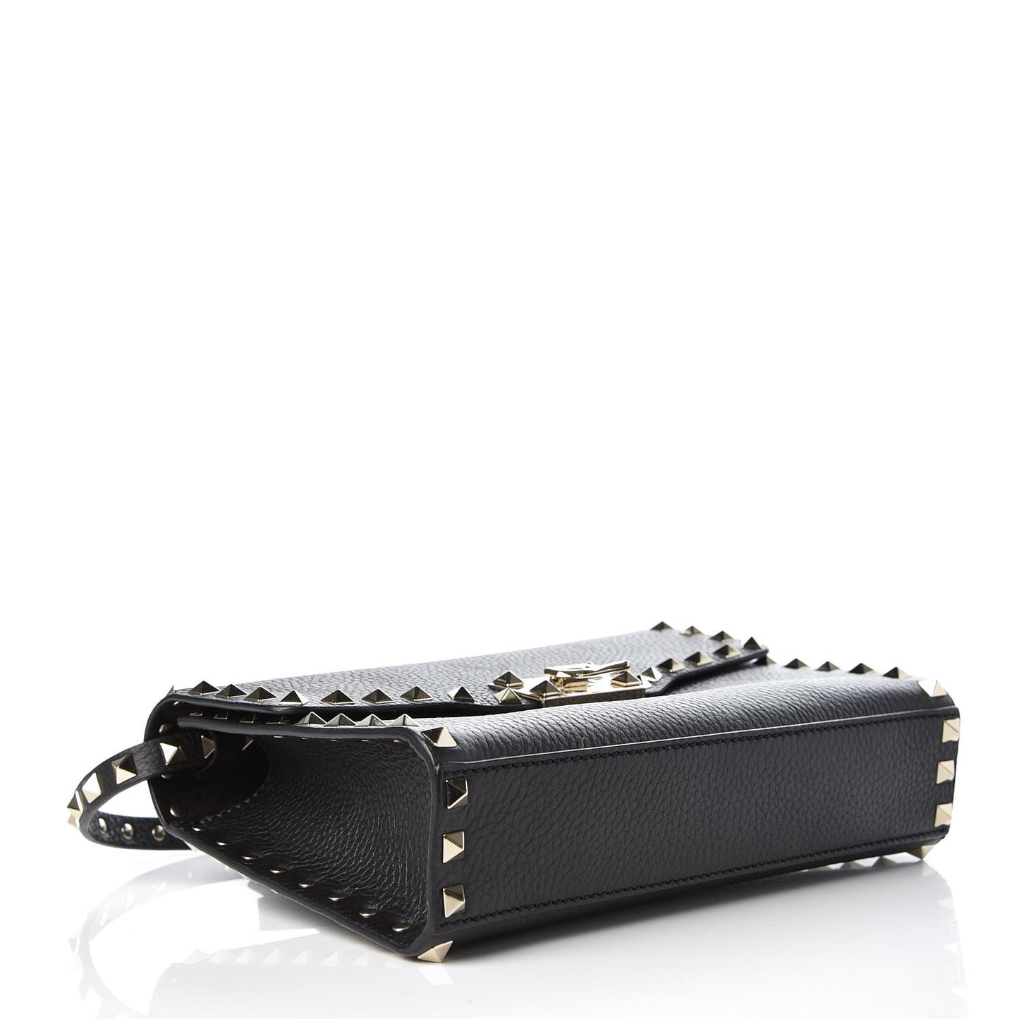 Pebbled Calfskin Medium Rockstud Flip Lock Crossbody Bag Black