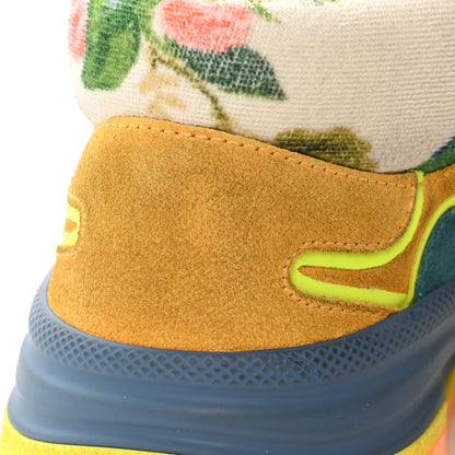 Gucci Suede Mesh Printed Womens Ultrapace Sneakers 35 Crop Zaffiro Neon Yellow 10 of 11