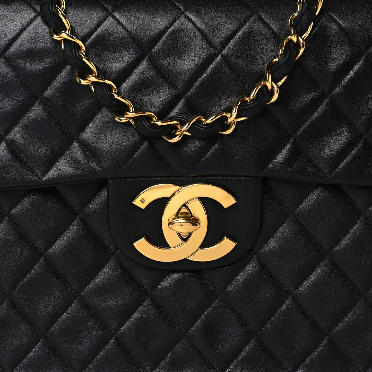 Lambskin Quilted XL Jumbo Single Flap Black