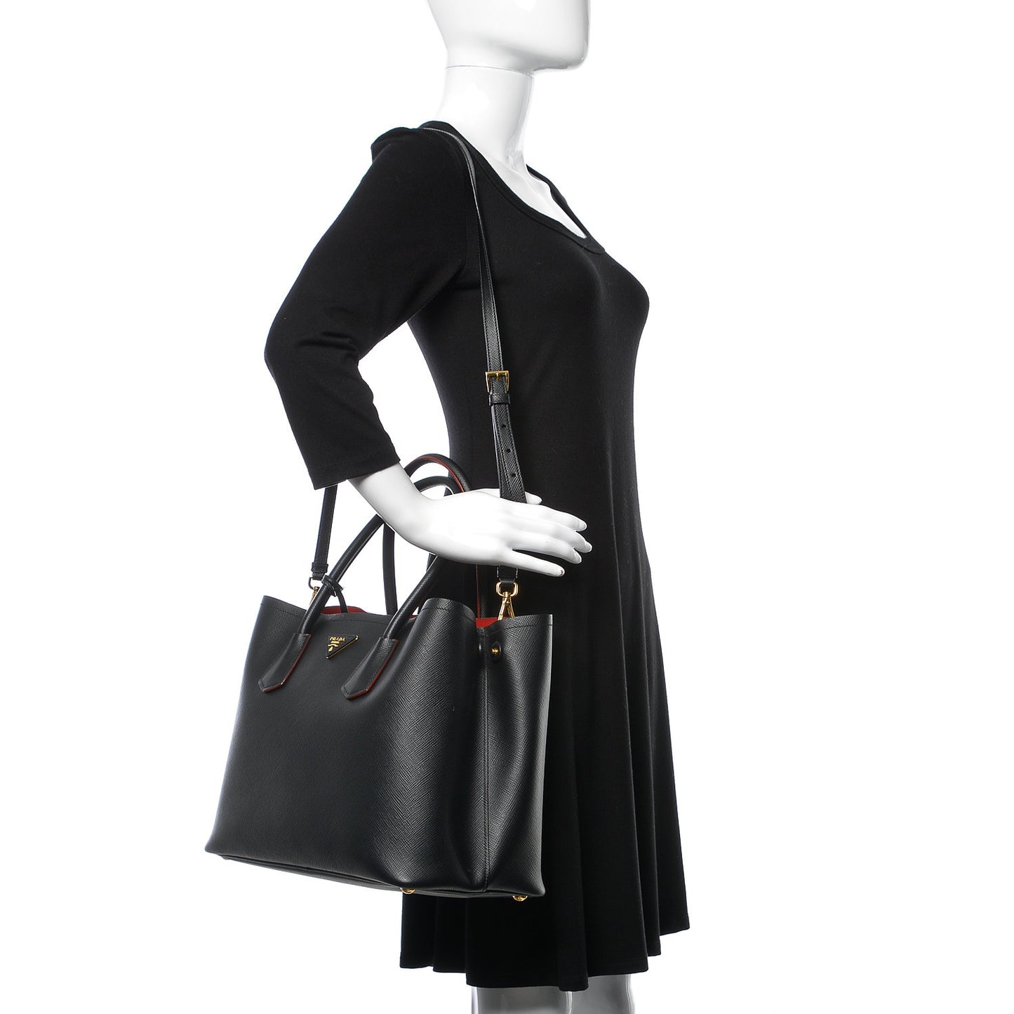 Saffiano Cuir Large Double Bag Black Fuoco