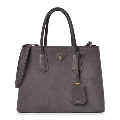 Prada Scamosciato Suede Medium Double Bag Tote Grigio 1 of 9