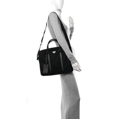 Prada Tessuto Nylon Saffiano Metal Triangle Logo Work Bag Black 2 of 10