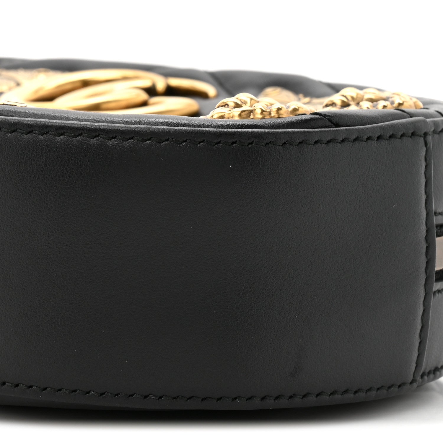 Gucci Calfskin Matelasse Animal Studs GG Marmont Belt Bag 85 34 Black 8 of 9