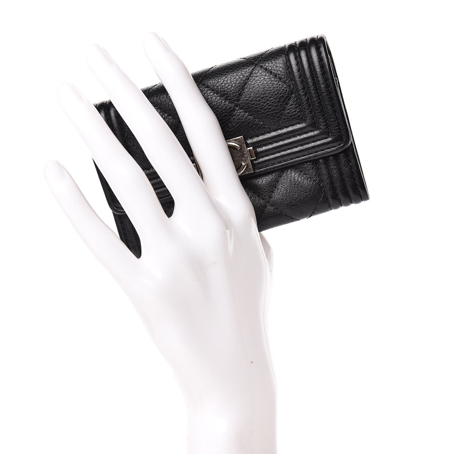 Calfskin Quilted Boy Flap Card Holder Black