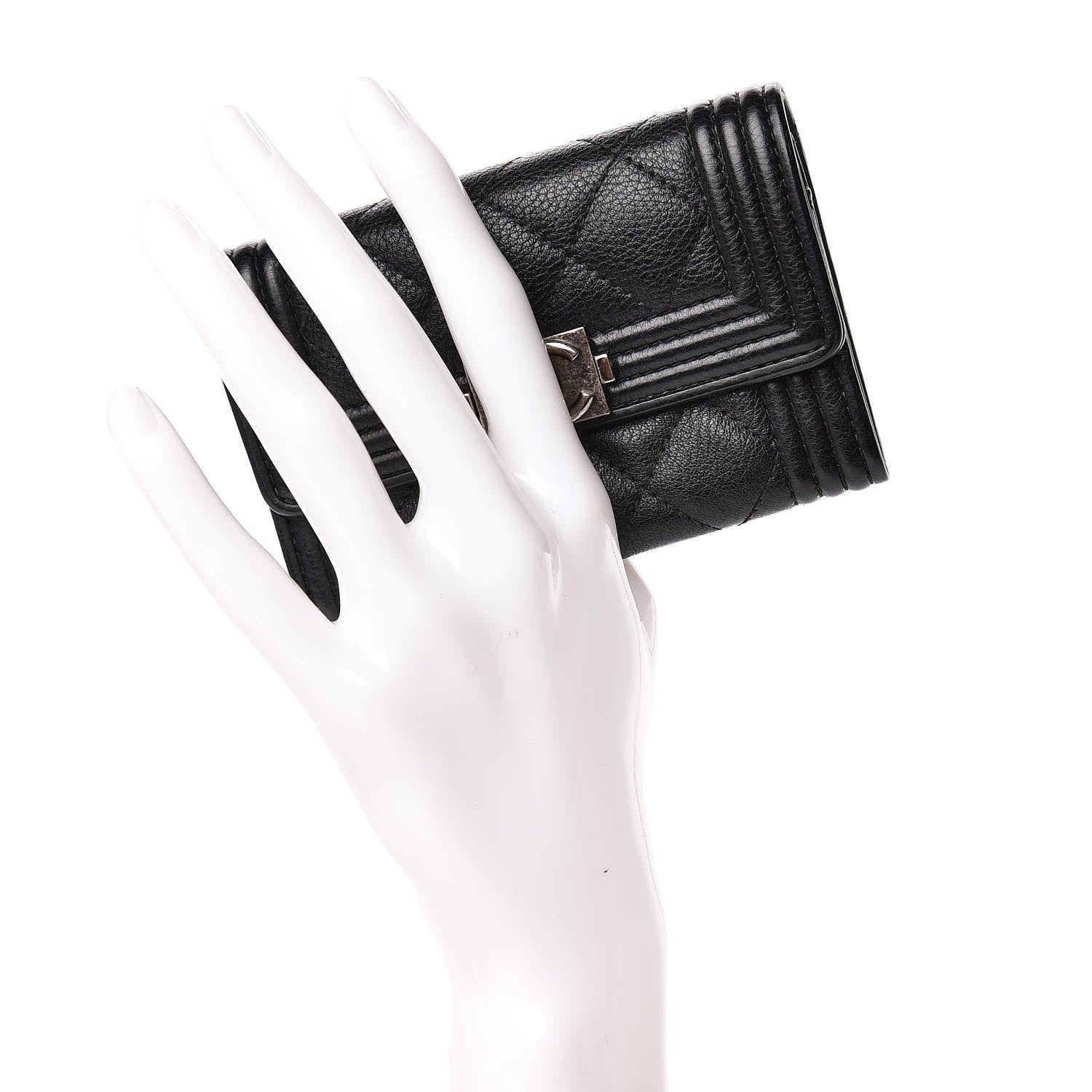 Chanel Calfskin Quilted Boy Flap Card Holder Black 2 of 9