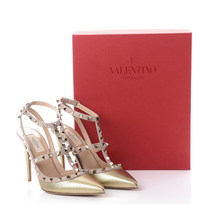 Valentino Garavani Metallic Pebbled Calfskin Rockstud Ankle Strap 100mm Pumps 39 Mekong Poudre 11 of 11