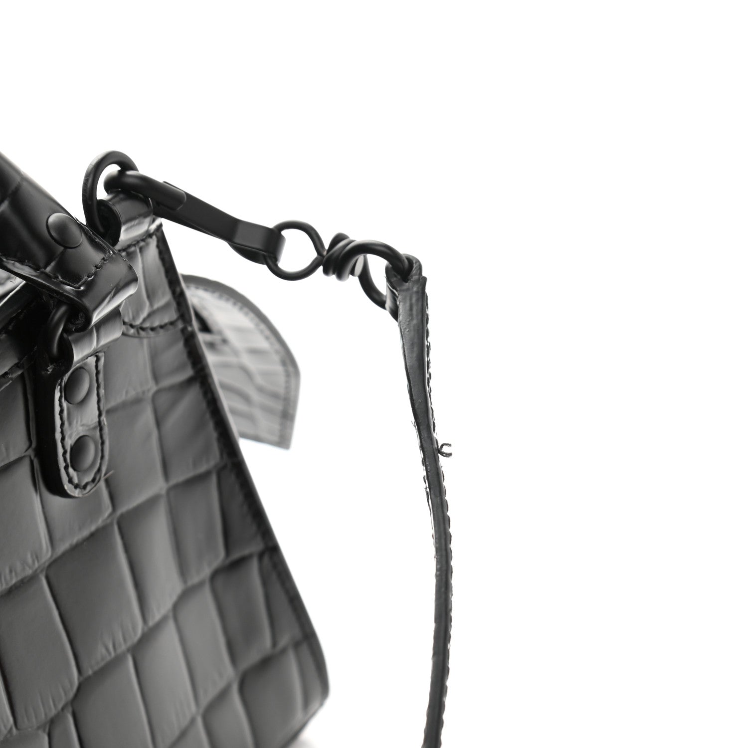 Balenciaga Semi Shiny Calfskin Crocodile Embossed Neo Classic Black Hardware Mini City Black 11 of 11