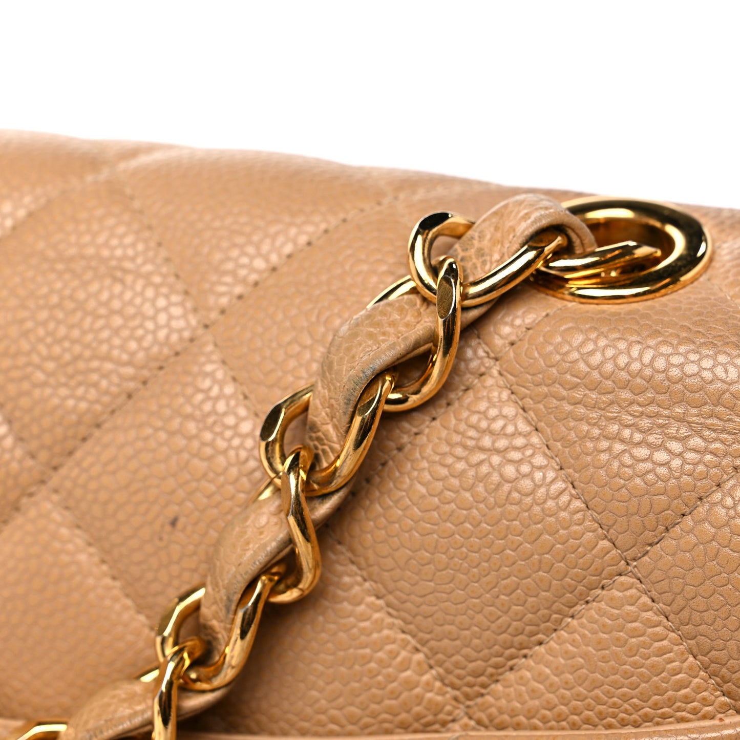 Caviar Quilted Jumbo Single Flap Beige