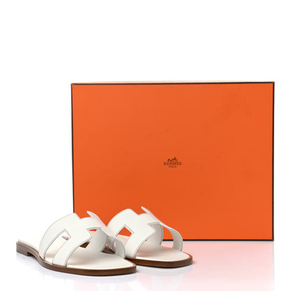 Hermes Box Calfskin Oran Sandals 37 White 9 of 9