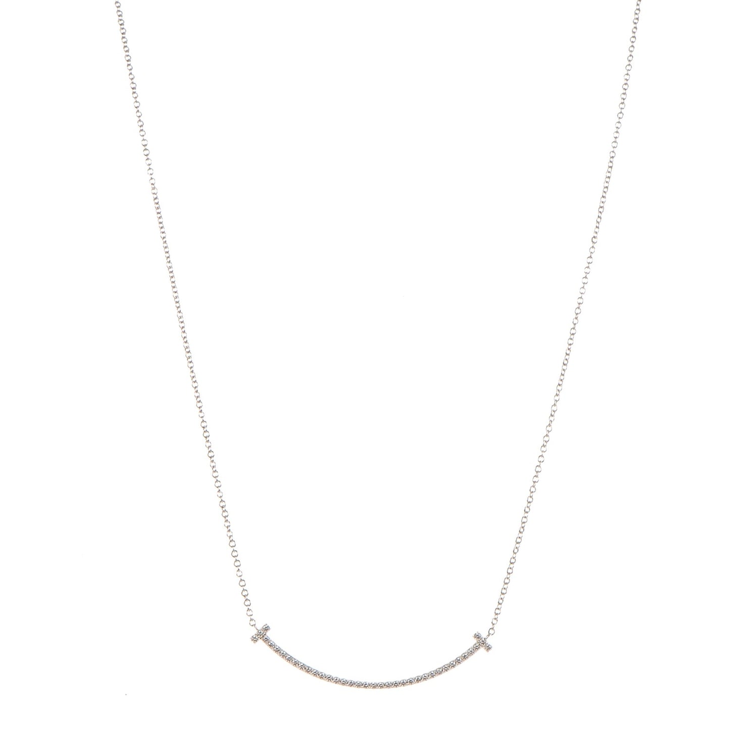 18K White Gold Diamond Small T Smile Pendant Necklace