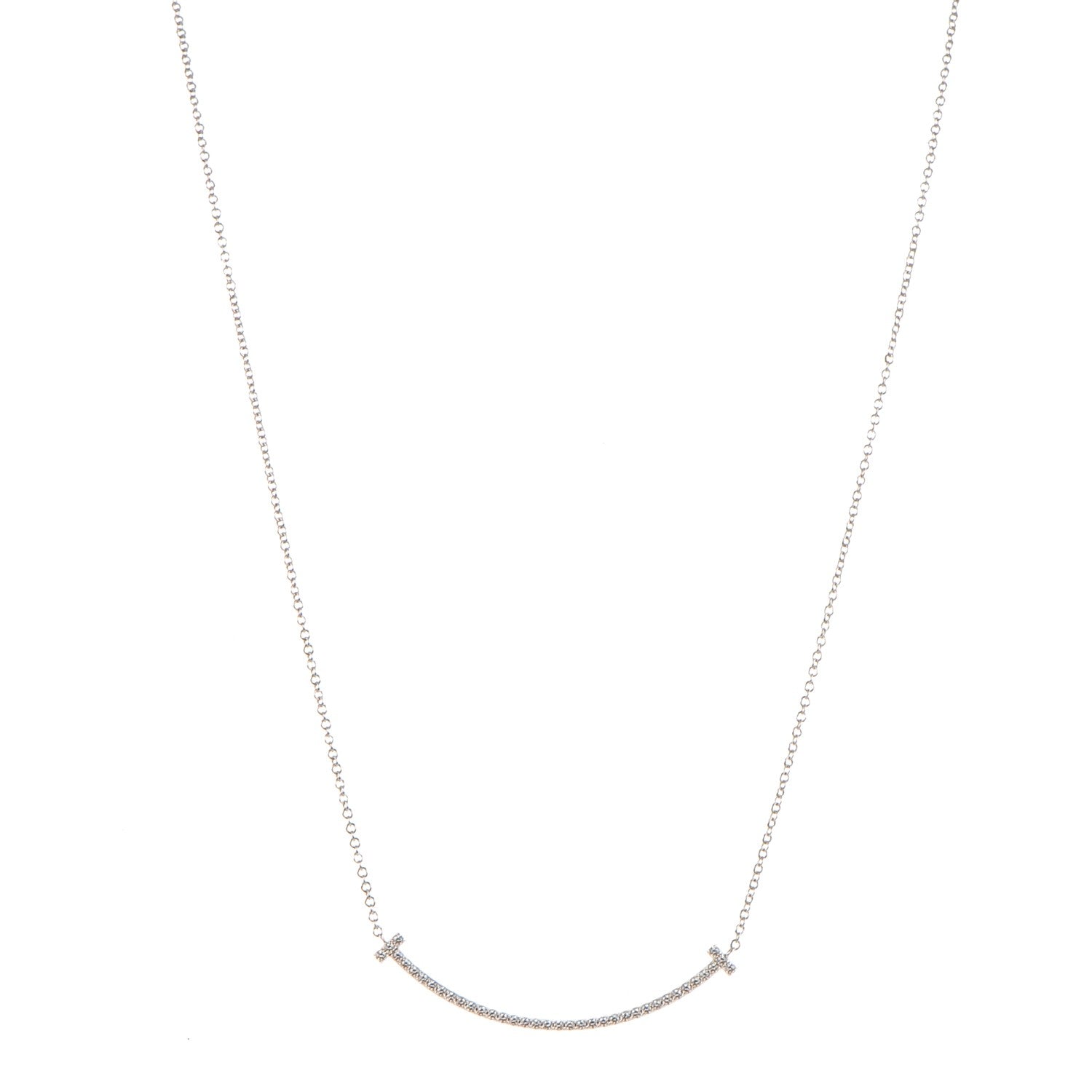 Tiffany 18K White Gold Diamond Small T Smile Pendant Necklace 1 of 6