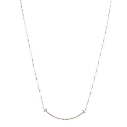 Tiffany 18K White Gold Diamond Small T Smile Pendant Necklace 1 of 6